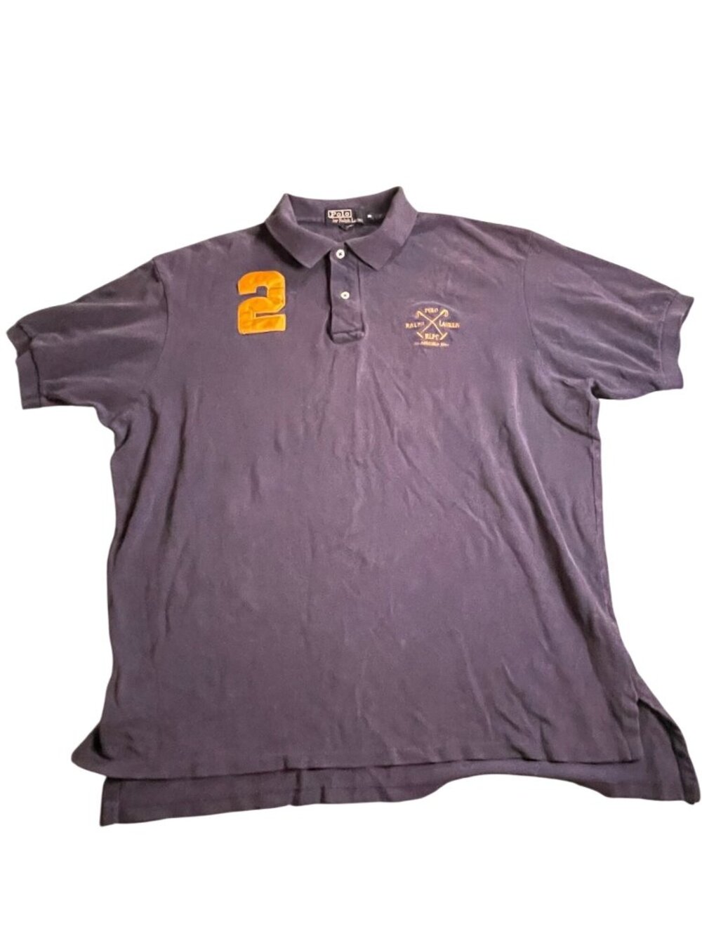 Polo Ralph Lauren Mens Purple Polo Shirt XL Yellow Number 2 Embroidery Made In U